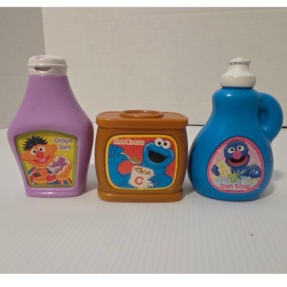Sesame Street Play Food Set 3pc Mix Fair Condition 2009 Sesame Workshop Grocery
